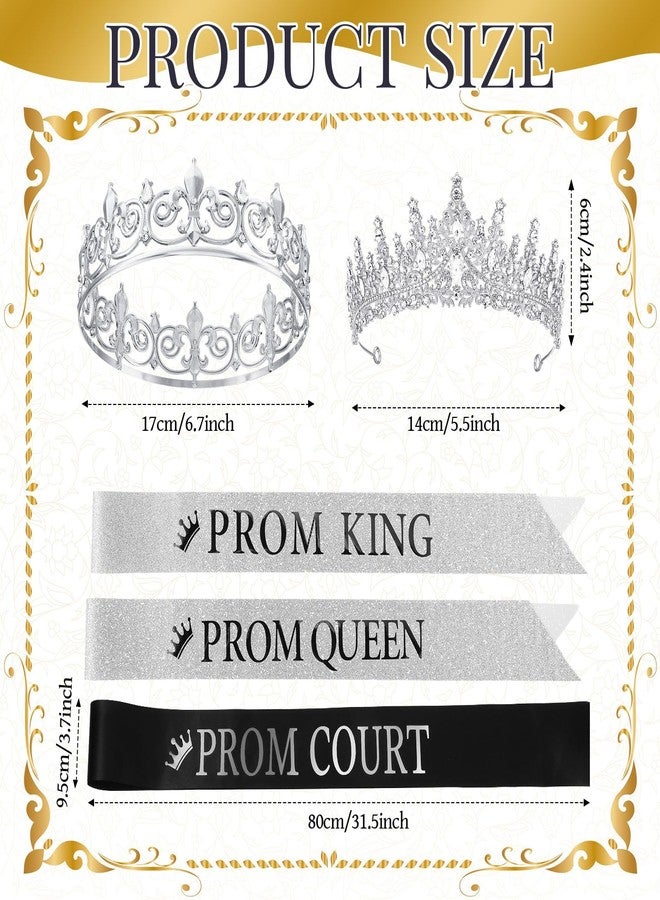Saintrygo 12 Pcs Prom Crown and Sash Set, Prom King and Queen Tiara Rhinestone Crown Glitter Court Royal Satin Sash for 2025 Graduation Ball Dance Night Party Birthday Accessory(Silver,Classic) - Image 2